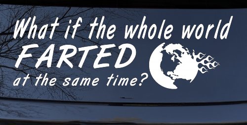 Funny What If The Whole World Farted at The Same Time Car or Truck Window Decal Sticker (White)