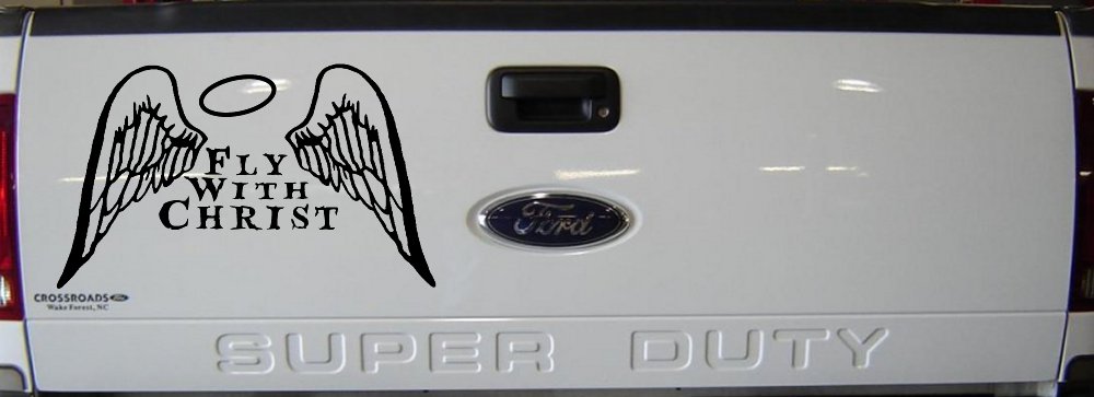 Fly With Christ Halo and Angel Wings Christian Car or Truck Window Decal Sticker (Black)