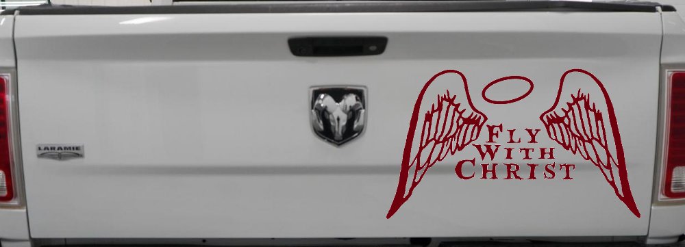 Fly With Christ Halo and Angel Wings Christian Car or Truck Window Decal Sticker