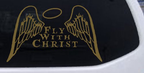 Fly With Christ Halo and Angel Wings Christian Car or Truck Window Decal Sticker (Gold)