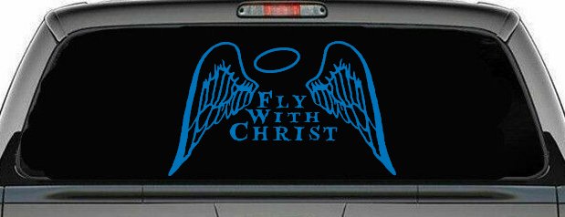 Fly With Christ Halo Angel Wings Christian Car Truck Window Vinyl Decal (Sky Blue)