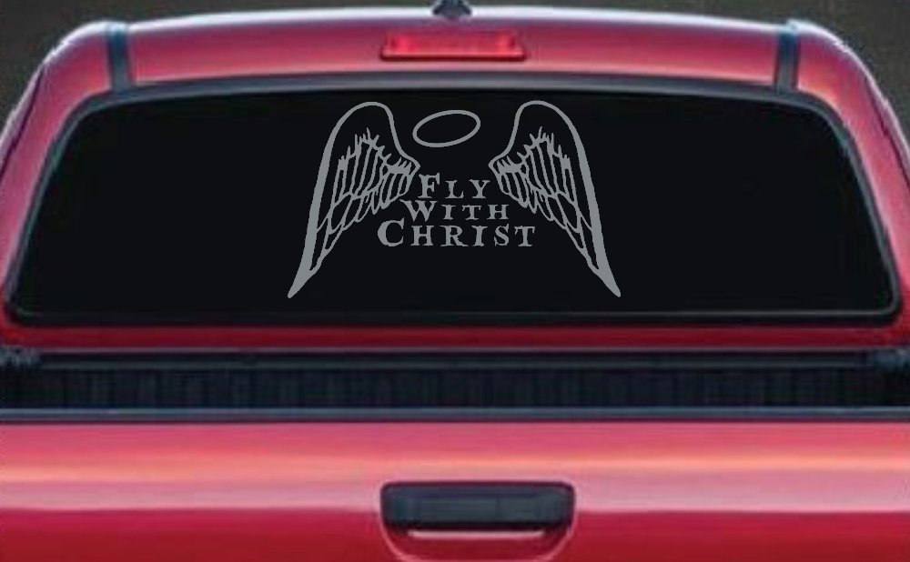Fly With Christ Halo and Angel Wings Christian Car or Truck Window Decal Sticker