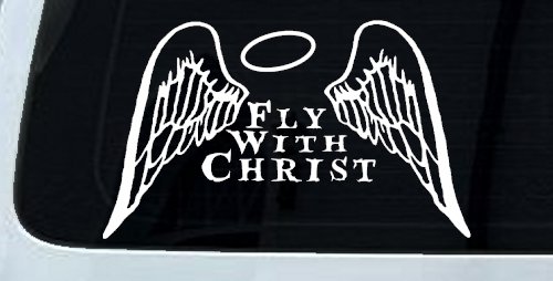 Fly With Christ Halo and Angel Wings Christian Car or Truck Window Decal Sticker