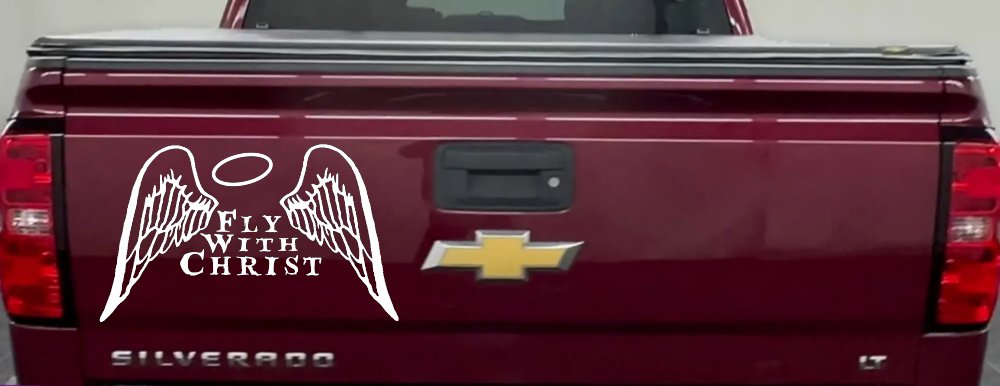 Fly With Christ Halo and Angel Wings Christian Car or Truck Window Decal Sticker