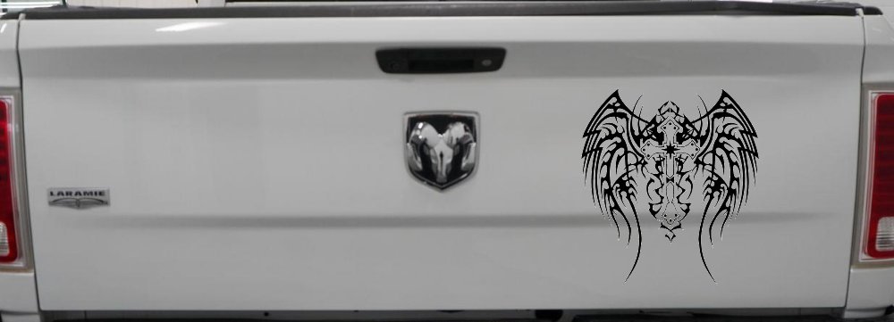 Tribal Wings and Cross Christian Car or Truck Window Decal Sticker (Black)