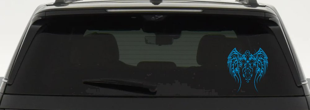 Tribal Wings and Cross Christian Car or Truck Window Decal Sticker (Blue)