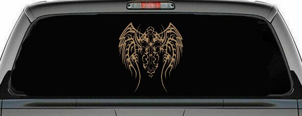 Tribal Wings and Cross Christian Car or Truck Window Decal Sticker