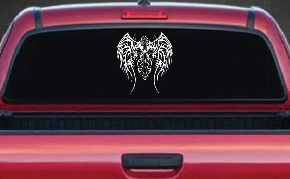 Tribal Wings and Cross Christian Car or Truck Window Decal Sticker