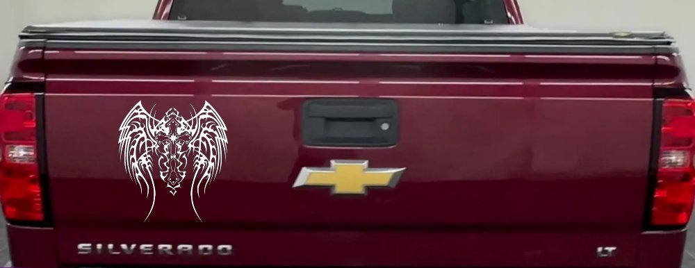 Tribal Wings and Cross Christian Car or Truck Window Decal Sticker