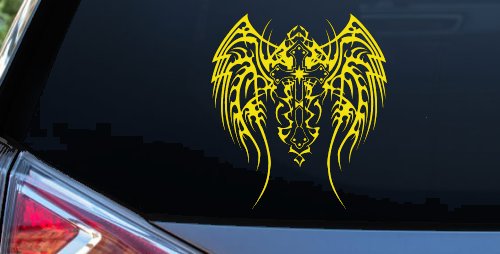 Tribal Wings and Cross Christian Car or Truck Window Decal Sticker (Yellow)