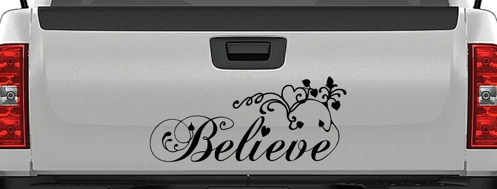 Believe with Swirls and Hearts Christian Car or Truck Window Decal Sticker