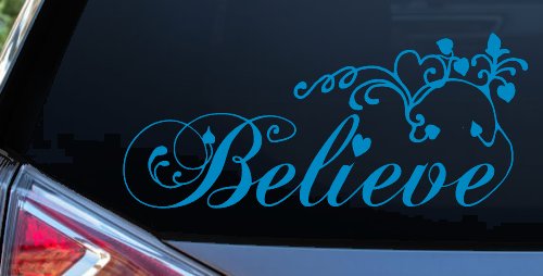 Believe with Swirls and Hearts Christian Car or Truck Window Decal Sticker