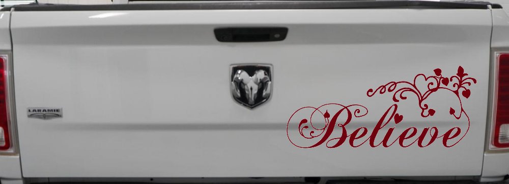 Believe with Swirls and Hearts Christian Car or Truck Window Decal Sticker
