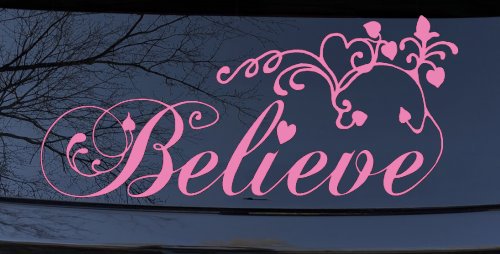 Believe with Swirls and Hearts Christian Car or Truck Window Decal Sticker