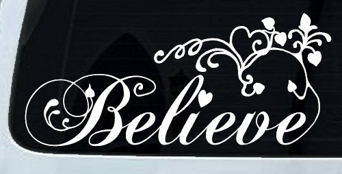 Believe with Swirls and Hearts Christian Car or Truck Window Decal Sticker