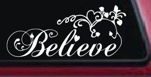 Believe with Swirls and Hearts Christian Car or Truck Window Decal Sticker