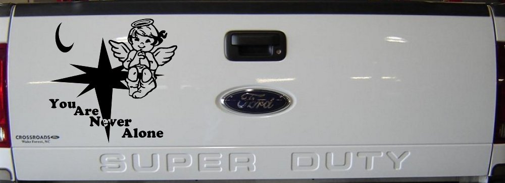 Guardian Angel Christian Decal for Car Truck Window - You Are Never Alone (Black)