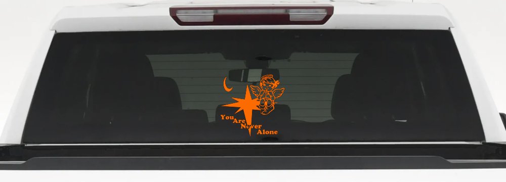 Guardian Angel Christian Decal for Car Truck Window - You Are Never Alone (Orange)