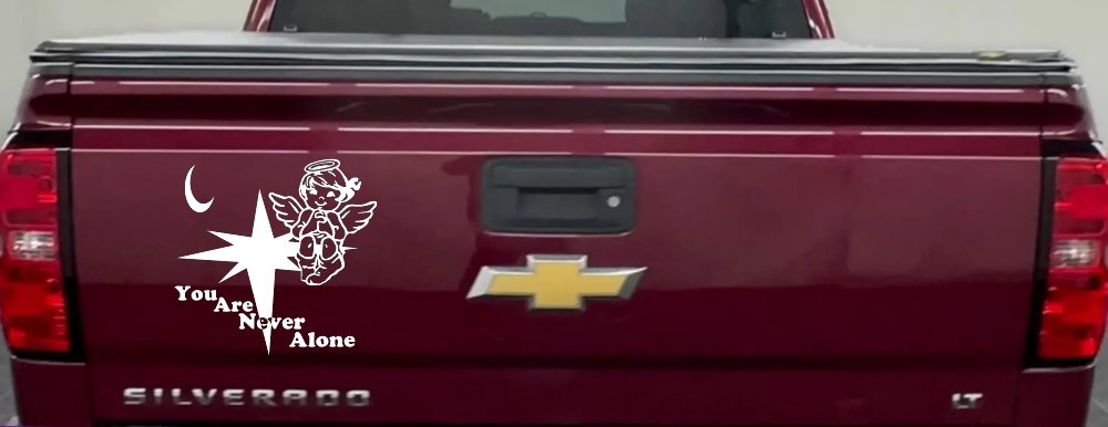 You Are Never Alone Guardian Angel Christian Car or Truck Window Decal Sticker (White)