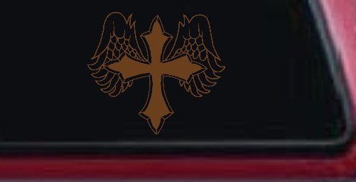 Cross With Angel Wings Christian Car or Truck Window Decal Sticker (Copper)