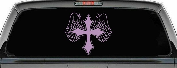 Cross With Angel Wings Christian Car or Truck Window Decal Sticker (Lilac)