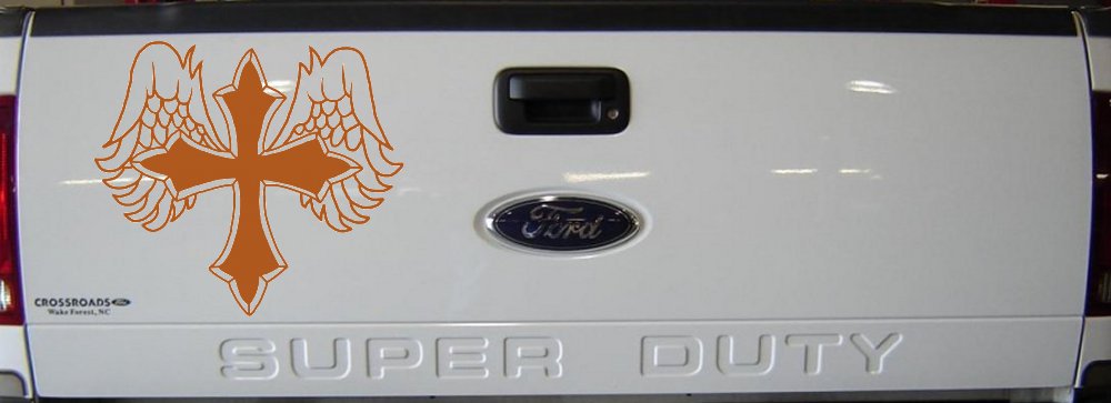 Cross With Angel Wings Christian Car or Truck Window Decal Sticker (Nut Brown)