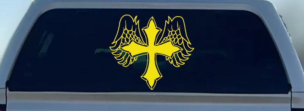 Cross With Angel Wings Christian Car or Truck Window Decal Sticker
