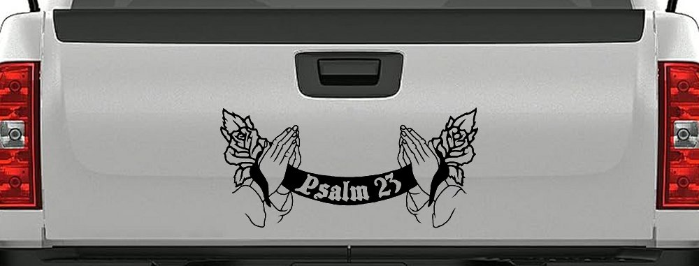 Psalm 23 Scroll Praying Hands Roses Christian Car Truck Window Decal (Black)