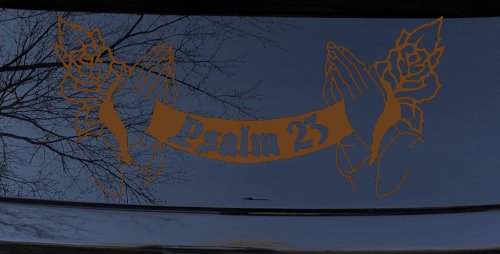 Psalm 23 Scroll with Praying Hands and Roses Christian Car or Truck Window Decal Sticker (Copper)