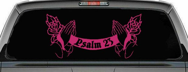 Psalm 23 Scroll with Praying Hands and Roses Christian Car or Truck Window Decal Sticker