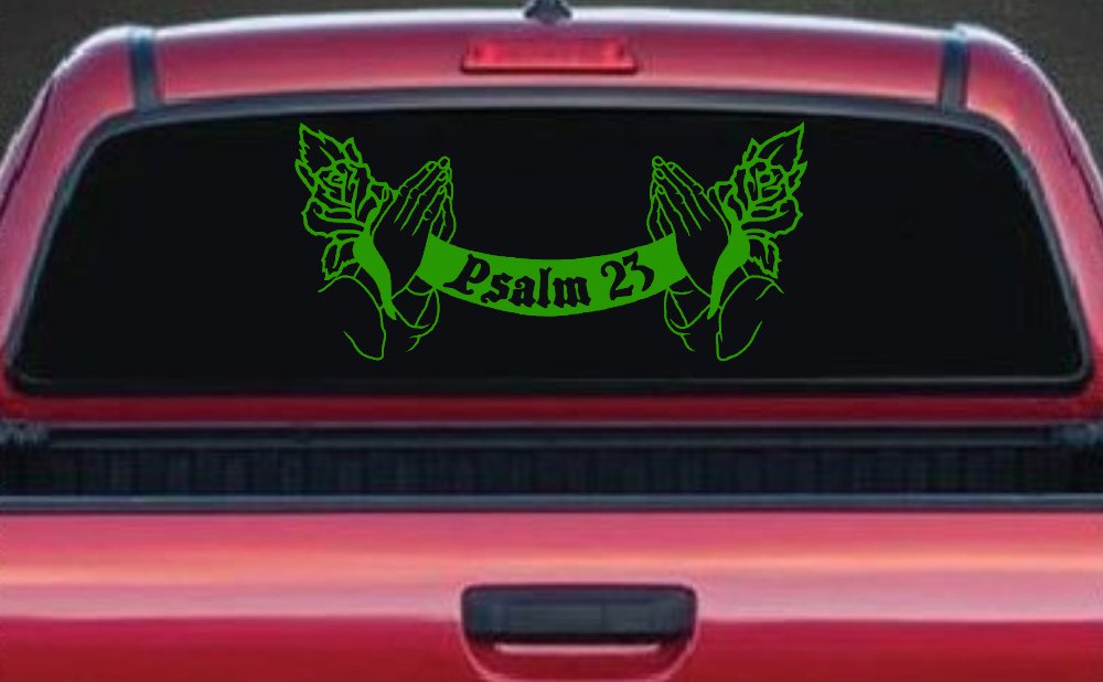 Psalm 23 Scroll with Praying Hands and Roses Christian Car or Truck Window Decal Sticker