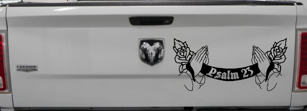 Psalm 23 Scroll with Praying Hands and Roses Christian Car or Truck Window Decal Sticker