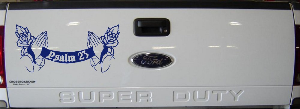 Psalm 23 Scroll with Praying Hands and Roses Christian Car or Truck Window Decal Sticker (Navy)