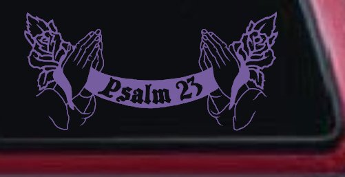 Psalm 23 Scroll with Praying Hands and Roses Christian Car or Truck Window Decal Sticker (Purple)