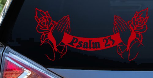 Psalm 23 Scroll with Praying Hands and Roses Christian Car or Truck Window Decal Sticker