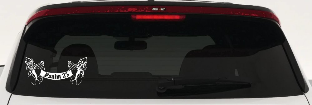 Psalm 23 Scroll with Praying Hands and Roses Christian Car or Truck Window Decal Sticker (White)