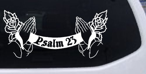 Psalm 23 Scroll with Praying Hands and Roses Christian Car or Truck Window Decal Sticker (White)