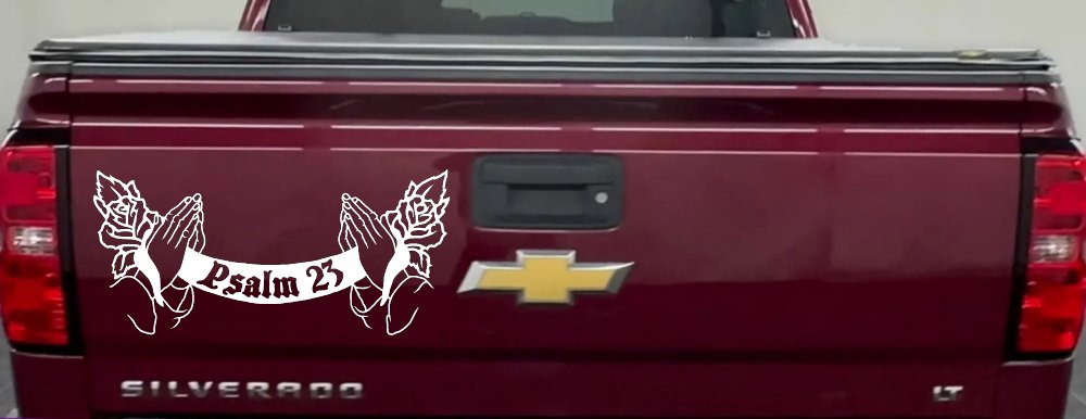 Psalm 23 Scroll with Praying Hands and Roses Christian Car or Truck Window Decal Sticker