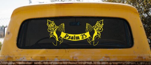 Psalm 23 Scroll with Praying Hands and Roses Christian Car or Truck Window Decal Sticker (Yellow)