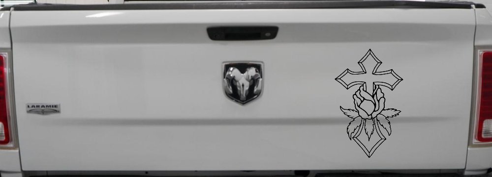 Cross With Rose Christian Car or Truck Window Decal Sticker (Black)