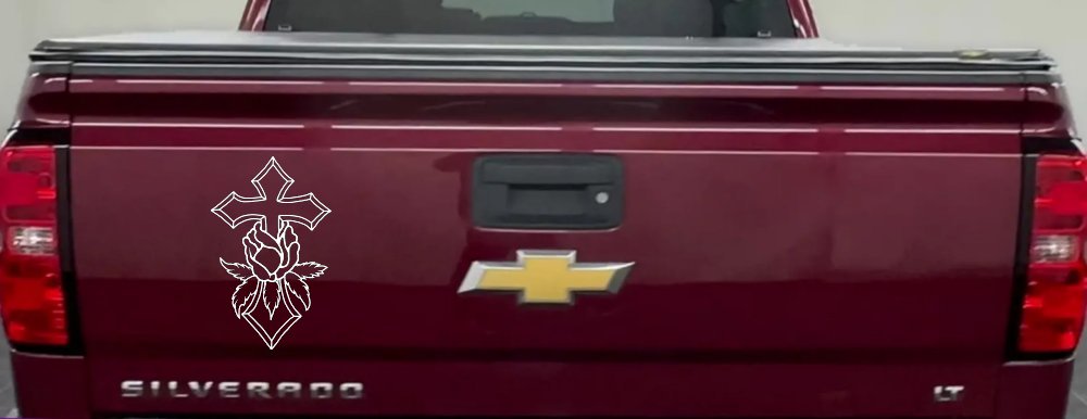 Christian Rose Cross Decal for Car Truck Window Vinyl Sticker (White)