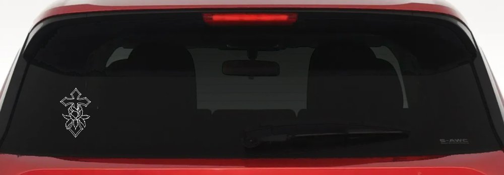 Cross With Rose Christian Car or Truck Window Decal Sticker (White)