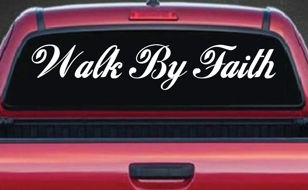 Walk By Faith Christian Car or Truck Window Decal Sticker (White)