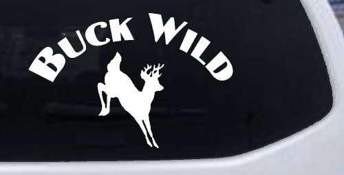 Deer Hunting Buck Wild Decal - Car Truck Window Vinyl Sticker (White)