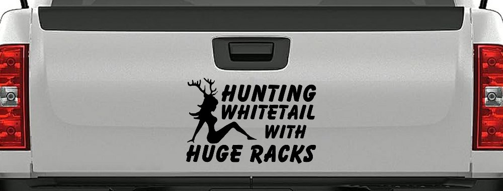 Hunting Whitetail With Huge Racks Car or Truck Window Decal Sticker (Black)