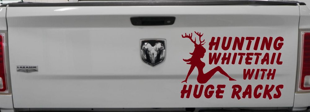 Hunting Whitetail With Huge Racks Car or Truck Window Decal Sticker (Burgundy)