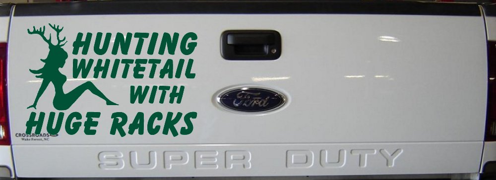 Hunting Whitetail With Huge Racks Car or Truck Window Decal Sticker (Dark Green)