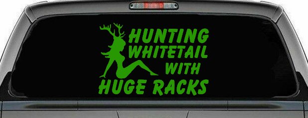 Hunting Whitetail With Huge Racks Car or Truck Window Decal Sticker (Lime)