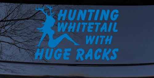 Hunting Whitetail With Huge Racks Car or Truck Window Decal Sticker (Sky Blue)