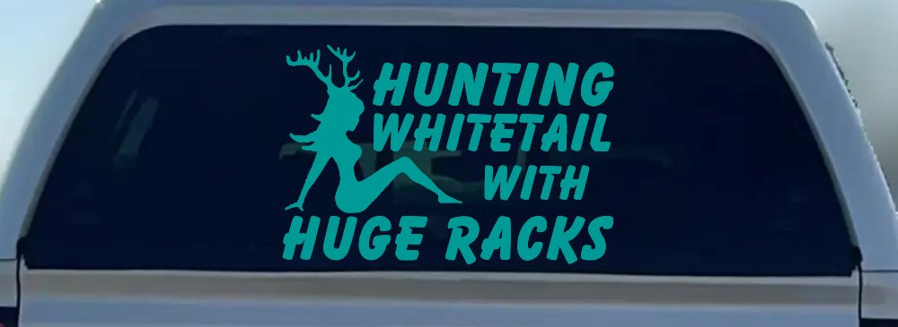 Hunting Whitetail With Huge Racks Car or Truck Window Decal Sticker (Turquoise)